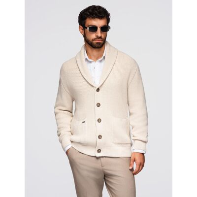 Ombre Men'S Cotton Cardigan Sweater With Shawl Collar - Beige Biela L Ombre Men'S Cotton Cardigan Sweater With Shawl Collar - Beige Biela L