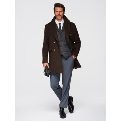 Ombre Men'S Double-Breasted Coat With Decorative Buttons - Dark Brown Šedá S Ombre Men'S Double-Breasted Coat With Decorative Buttons - Dark Brown Šedá S