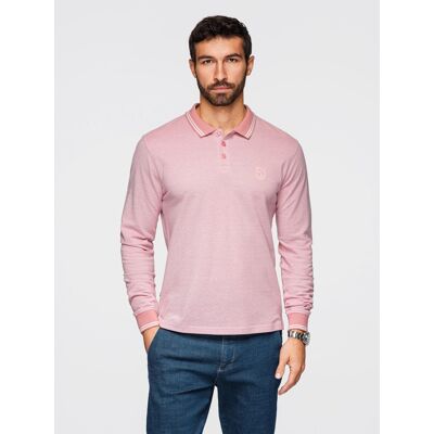 Ombre Men'S Melange Polo Longsleeve With Embroidery - Pink Melange Ružová S Ombre Men'S Melange Polo Longsleeve With Embroidery - Pink Melange Ružová S