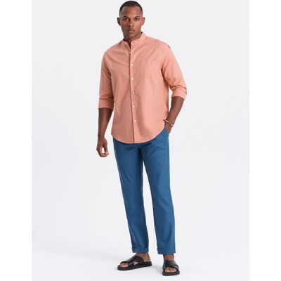 Ombre Men'S Linen Blend Chino Roll-Up Pants - Blue Denim Modrá S Ombre Men'S Linen Blend Chino Roll-Up Pants - Blue Denim Modrá S