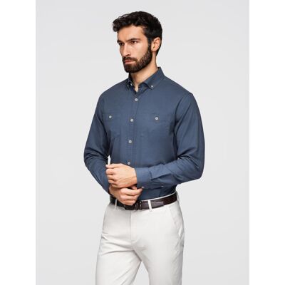 Ombre Men'S Linen Shirt With Classic Collar And Pockets Regular Fit - Blue Modrá L Ombre Men'S Linen Shirt With Classic Collar And Pockets Regular Fit - Blue Modrá L