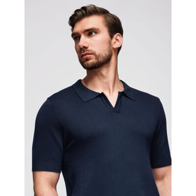Ombre Men'S Buttonless Polo Shirt With Classic Weave - Navy Blue Modrá Xxl Ombre Men'S Buttonless Polo Shirt With Classic Weave - Navy Blue Modrá Xxl