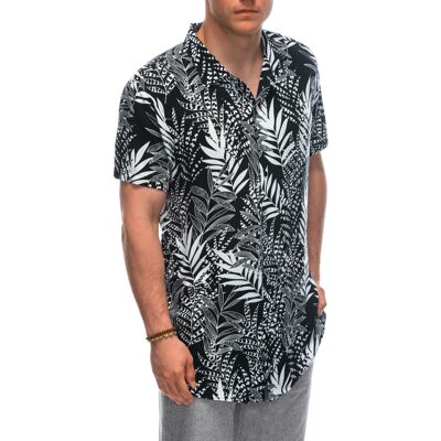 Ombre Men'S Viscose Patterned Short Sleeve Shirt Om-Shps-0113 Čierna M Ombre Men'S Viscose Patterned Short Sleeve Shirt Om-Shps-0113 Čierna M