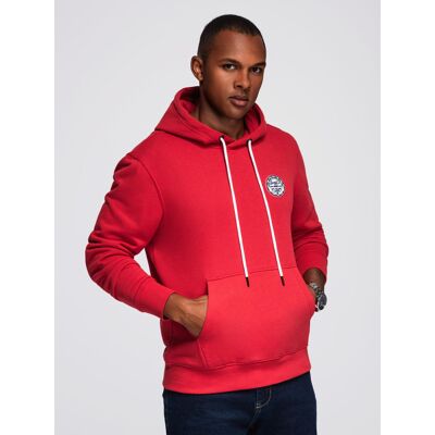 Ombre Men'S Kangaroo Sweatshirt With Hood And College Style Patch - Red Tmavočervená S Ombre Men'S Kangaroo Sweatshirt With Hood And College Style Patch - Red Tmavočervená S