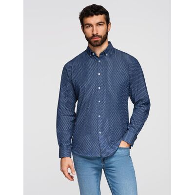 Ombre Men'S Patterned Thin Denim Shirt With Pocket - Blue Modrá L Ombre Men'S Patterned Thin Denim Shirt With Pocket - Blue Modrá L