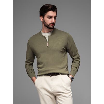 Ombre Men'S Sweater With Viscose And Spread Neckline - Olive Šedá S Ombre Men'S Sweater With Viscose And Spread Neckline - Olive Šedá S
