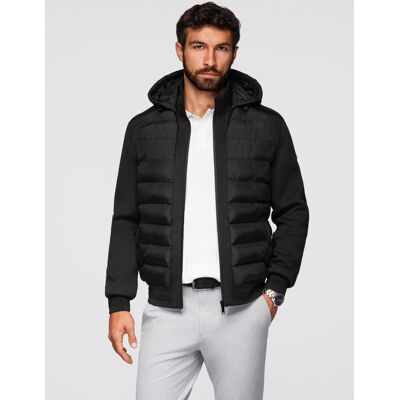 Ombre Quilted Bomber Jacket With Hood And Knitted Sleeves - Black Čierna Xl Ombre Quilted Bomber Jacket With Hood And Knitted Sleeves - Black Čierna Xl