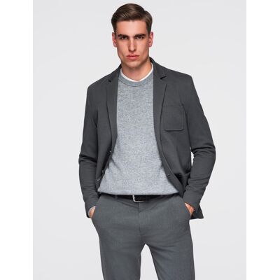 Ombre Men'S Slim Knit Jacket With Subtle Texture - Graphite Čierna L Ombre Men'S Slim Knit Jacket With Subtle Texture - Graphite Čierna L