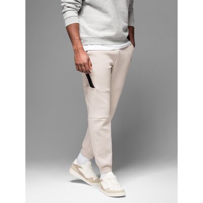 Ombre Men'S Sweatpants With Ribbed Cuffs And Decorative Zipper - Sand Krémová S Ombre Men'S Sweatpants With Ribbed Cuffs And Decorative Zipper - Sand Krémová S