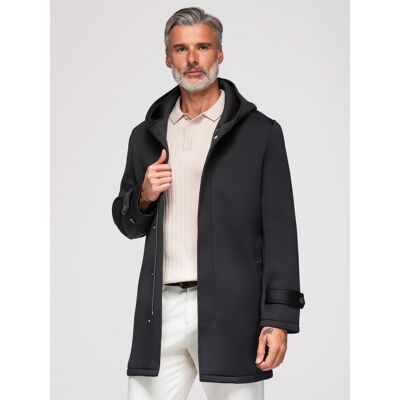 Ombre Men'S Minimalist Medium Length Coat With Hood - Black Čierna Xxl Ombre Men'S Minimalist Medium Length Coat With Hood - Black Čierna Xxl