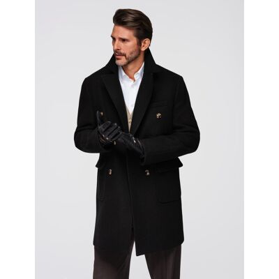 Ombre Men'S Double-Breasted Coat With Decorative Buttons - Black Čierna S Ombre Men'S Double-Breasted Coat With Decorative Buttons - Black Čierna S