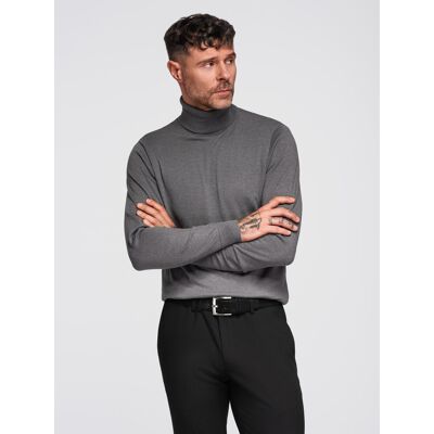 Ombre One Color Men'S Knitted Turtleneck With Viscose - Grey Melange Šedá Xl Ombre One Color Men'S Knitted Turtleneck With Viscose - Grey Melange Šedá Xl