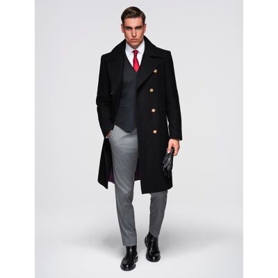 Ombre Elegant Military Double-Breasted Coat For Men With Wool - Black Čierna Xxl Ombre Elegant Military Double-Breasted Coat For Men With Wool - Black Čierna Xxl
