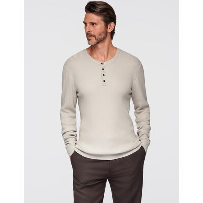Ombre Men'S Ribbed Sweater With Buttons At The Neckline - Beige Čierna M Ombre Men'S Ribbed Sweater With Buttons At The Neckline - Beige Čierna M