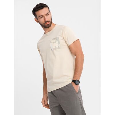 Ombre Men'S Cotton T-Shirt With Printed Pocket - Turquoise Krémová Xl Ombre Men'S Cotton T-Shirt With Printed Pocket - Turquoise Krémová Xl