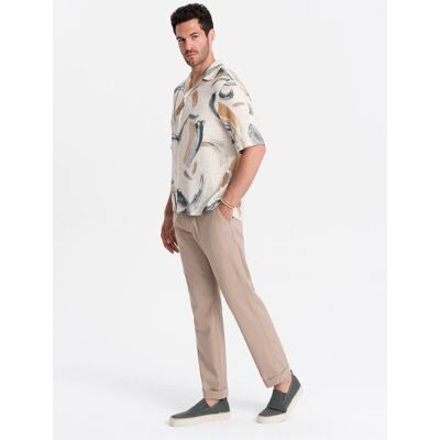 Ombre Men'S Linen Blend Rolled Up Chino Pants - Light Brown Hnedá S Ombre Men'S Linen Blend Rolled Up Chino Pants - Light Brown Hnedá S