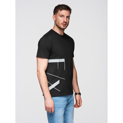 Ombre Men'S Cotton Jersey T-Shirt With Large Side Lettering - Black Čierna L Ombre Men'S Cotton Jersey T-Shirt With Large Side Lettering - Black Čierna L