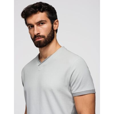 Ombre Men'S T-Shirt With Contrasting Inserts And Crew Neckline - Light Grey Šedá L Ombre Men'S T-Shirt With Contrasting Inserts And Crew Neckline - Light Grey Šedá L