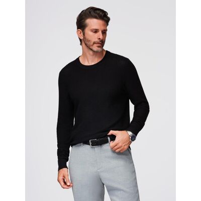 Ombre Structured Men'S Sweater With Round Neckline - Black Čierna S Ombre Structured Men'S Sweater With Round Neckline - Black Čierna S