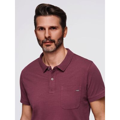 Ombre Men'S Polo T-Shirt With Decorative Buttons Tmavočervená M Ombre Men'S Polo T-Shirt With Decorative Buttons Tmavočervená M