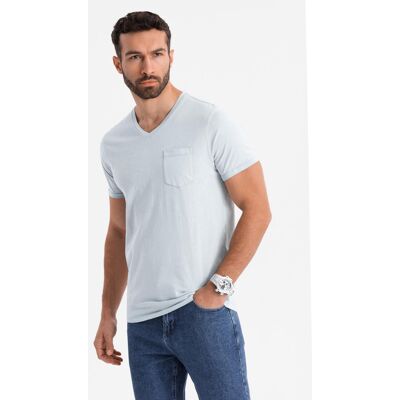 Ombre Men'S Cotton V-Neck Knit T-Shirt With Wash Effect - Grey Šedá S Ombre Men'S Cotton V-Neck Knit T-Shirt With Wash Effect - Grey Šedá S