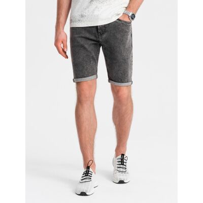 Ombre Men'S Denim Shorts With Rolled Up Legs - Gray Šedá M Ombre Men'S Denim Shorts With Rolled Up Legs - Gray Šedá M