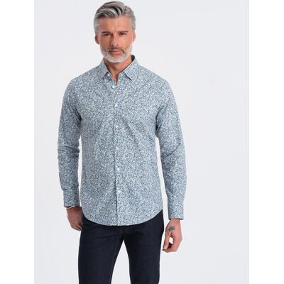 Ombre Men'S Slim Fit Shirt In Small Leaf Print - Light Blue Šedá S Ombre Men'S Slim Fit Shirt In Small Leaf Print - Light Blue Šedá S