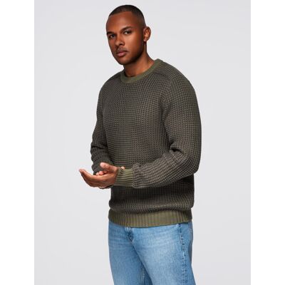 Ombre Men'S Contrast Weave Sweater With Round Neckline - Dark Olive Čierna M Ombre Men'S Contrast Weave Sweater With Round Neckline - Dark Olive Čierna M