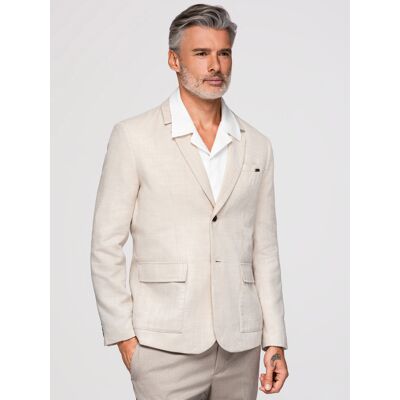 Ombre Men'S Regular Cut Blazer With Linen - Cream Krémová Xl Ombre Men'S Regular Cut Blazer With Linen - Cream Krémová Xl
