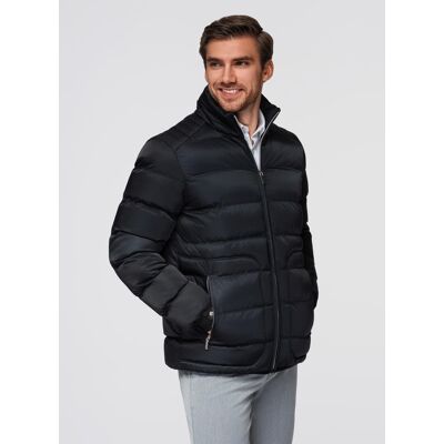Ombre Men'S Quilted Jacket With Gloss And Stand-Up Collar - Black Čierna Xl Ombre Men'S Quilted Jacket With Gloss And Stand-Up Collar - Black Čierna Xl