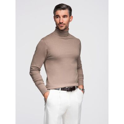 Ombre Men'S Knitted Turtleneck With Viscose - Dark Beige Hnedá L Ombre Men'S Knitted Turtleneck With Viscose - Dark Beige Hnedá L