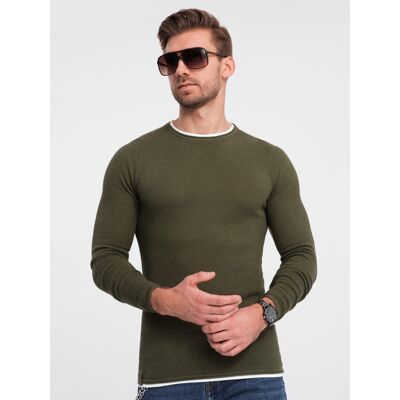 Ombre Men'S Cotton Sweater With Round Neckline - Dark Olive Kaki Xxl Ombre Men'S Cotton Sweater With Round Neckline - Dark Olive Kaki Xxl