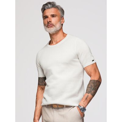 Ombre Men'S Knitted T-Shirt With Fine Texture - White Biela M Ombre Men'S Knitted T-Shirt With Fine Texture - White Biela M