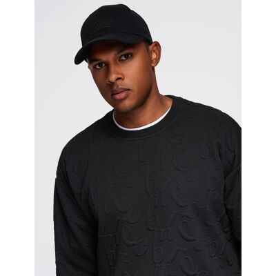 Ombre Men'S Relaxed Fit Sweatshirt With Embossed Letters - Black Čierna Xxl Ombre Men'S Relaxed Fit Sweatshirt With Embossed Letters - Black Čierna Xxl