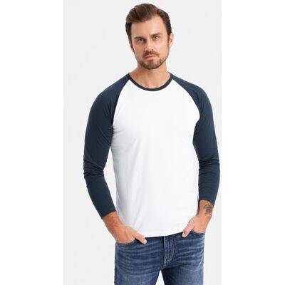 Ombre Men'S Longsleeve With Contrast Raglan Sleeves - White And Navy Biela Xl Ombre Men'S Longsleeve With Contrast Raglan Sleeves - White And Navy Biela Xl
