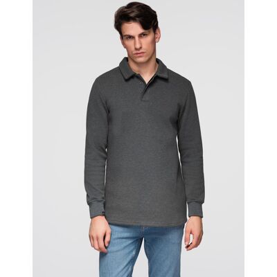 Ombre Men'S Structured Knit Polo Collar Sweatshirt - Graphite Melange Šedá L Ombre Men'S Structured Knit Polo Collar Sweatshirt - Graphite Melange Šedá L