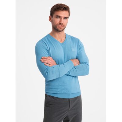 Ombre Elegant Men'S Basic V-Neck Sweater With Viscose - Blue Svetlomodrá L Ombre Elegant Men'S Basic V-Neck Sweater With Viscose - Blue Svetlomodrá L