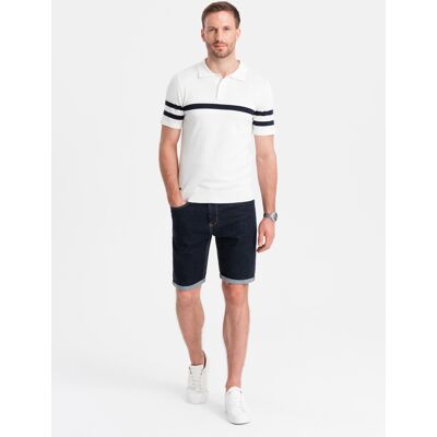 Ombre Men'S Denim Shorts With Rolled Up Legs - Navy Blue Čierna S Ombre Men'S Denim Shorts With Rolled Up Legs - Navy Blue Čierna S