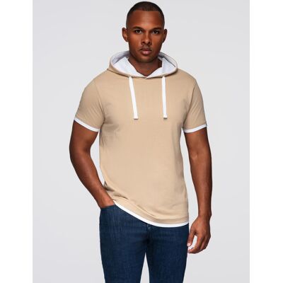 Ombre Men'S Hooded Cotton T-Shirt - Beige Modrá S Ombre Men'S Hooded Cotton T-Shirt - Beige Modrá S