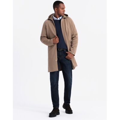 Ombre Men'S Hooded Coat In Fine Stripe - Coffee Hnedá Xl Ombre Men'S Hooded Coat In Fine Stripe - Coffee Hnedá Xl