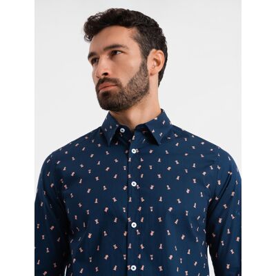 Ombre Men'S Cotton Patterned Slim Fit Shirt - Ink Modrá L Ombre Men'S Cotton Patterned Slim Fit Shirt - Ink Modrá L