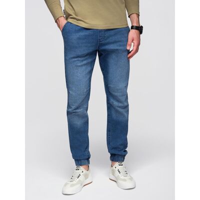 Ombre Men'S Wash-Effect Denim Joggers Pants - Blue Modrá S Ombre Men'S Wash-Effect Denim Joggers Pants - Blue Modrá S