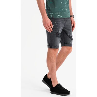 Ombre Men'S Short Denim Shorts With Rubbing And Rolled Up Leg - Gray Šedá S Ombre Men'S Short Denim Shorts With Rubbing And Rolled Up Leg - Gray Šedá S