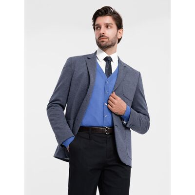 Ombre Fitted Elegant Men'S Structured Knit Blazer - Navy Blue Modrá S Ombre Fitted Elegant Men'S Structured Knit Blazer - Navy Blue Modrá S