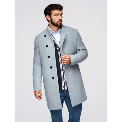 Ombre Men'S Coat With High Collar And Asymmetrical Fastening - Grey Melange Modrá S Ombre Men'S Coat With High Collar And Asymmetrical Fastening - Grey Melange Modrá S