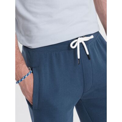 Ombre Men'S Knit Shorts With Drawstring And Pockets - Dark Blue Modrá S Ombre Men'S Knit Shorts With Drawstring And Pockets - Dark Blue Modrá S