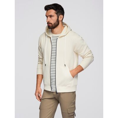 Ombre Men'S Basic Unbuttoned Hooded Sweatshirt - Cream Biela L Ombre Men'S Basic Unbuttoned Hooded Sweatshirt - Cream Biela L