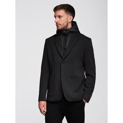 Ombre Men'S Jacket With High Collar And Hood - Black Čierna Xxl Ombre Men'S Jacket With High Collar And Hood - Black Čierna Xxl
