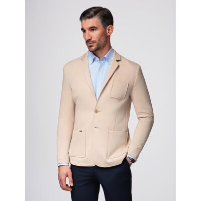 Ombre Men'S Slim Knit Jacket With Subtle Texture - Beige Hnedá M Ombre Men'S Slim Knit Jacket With Subtle Texture - Beige Hnedá M