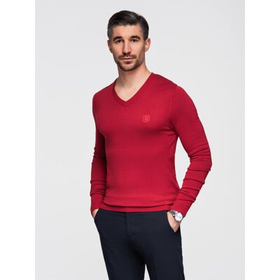 Ombre Men'S Elegant V-Neck Basic Sweater With Viscose - Red Tmavočervená L Ombre Men'S Elegant V-Neck Basic Sweater With Viscose - Red Tmavočervená L